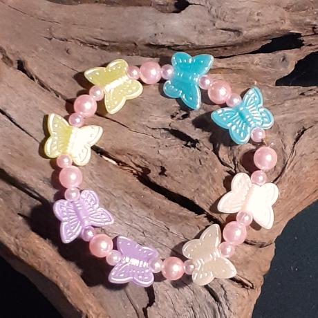 Kinder-Armband Schmetterlinge rosa Kinder-Schmuck elastisch Perle