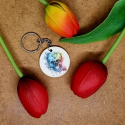 Schlüsselanhänger aus Holz Totenkopf, bedruckt