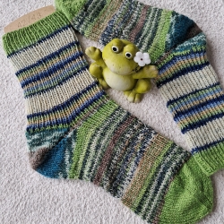 Socken-Gr. 42/43-handgestrickt-grüntöne, blau, natur