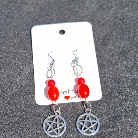 Ohrringe Pentagramm rot