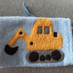 *Kinderwaschlappen (Waschhandschuh) gelb Bagger*