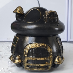 Feen Haus Kerze mit Holzdocht schwarz