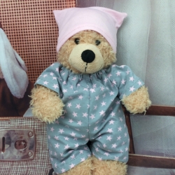 Bärenkleidung Grau Rosa Overall Mütze passend für Bären 23 cm Neu