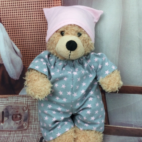 Bärenkleidung Grau Rosa Overall Mütze passend für Bären 23 cm Neu