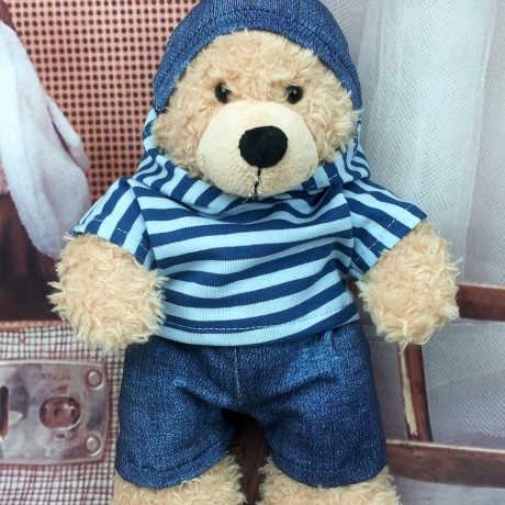 Kleidung Hoodie Hose Mütze Jeanslook passend für Bären 23 cm Neu