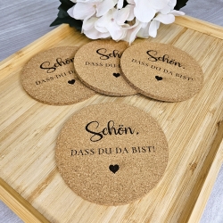 gravierter Korkuntersetzer Schön, dass du da bist