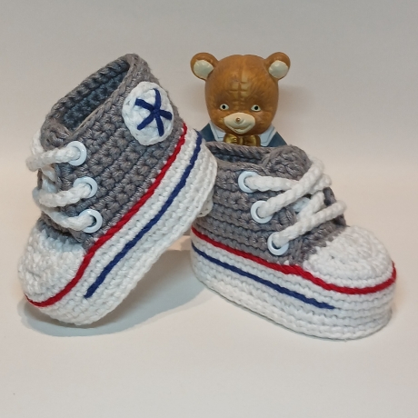 Baby-Schuhe, 3-6 Monate, Fußlänge EU 16 = 9.5 cm zinngrau/weiß   