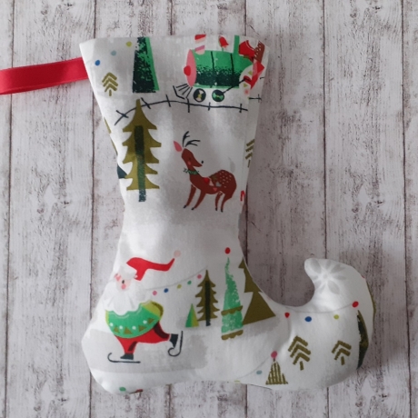 Elfen-/Nikolausstiefel Midi Santa hellgrau/weiß  