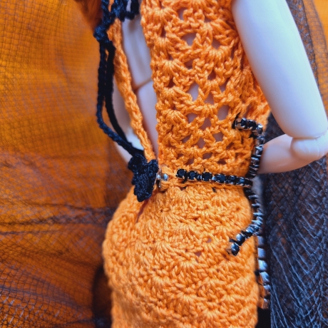 Halloween Kleid für Puppen (Barbie, Steffi), orange