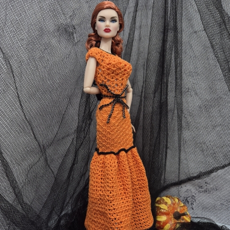 Halloween Kleid für Puppen (Barbie, Steffi), orange