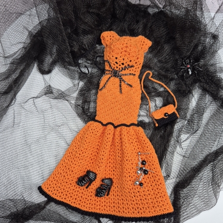 Halloween Kleid für Puppen (Barbie, Steffi), orange