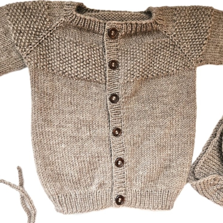 Strickjacke Baby aus Merino Hellbraun Größe 86/92