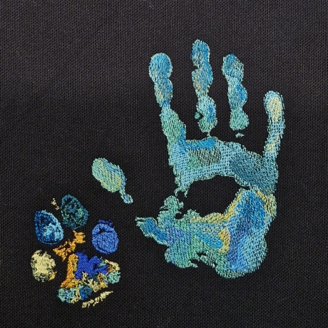 kunterbunte rechte Hand mit Pfote - Teilstick - 17.79x18.69 cm