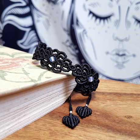 Makramee-Armband Opal-Edelstein ⛤ Floraler Hexenschmuck ⛤ Gothic