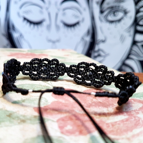 Makramee-Armband Opal-Edelstein ⛤ Floraler Hexenschmuck ⛤ Gothic