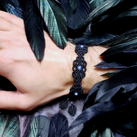 Makramee-Armband Opal-Edelstein ⛤ Floraler Hexenschmuck ⛤ Gothic