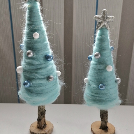 2er Set Tannenbäumchen aus Filzwolle in türkis - Weihnachten