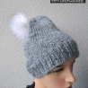 Strickmütze mit Pompon - KU 48 - 52 cm - grau/grün Glitzer
