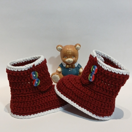 Baby-Schuhe, 0-3 Monate, Fußlänge EU 15 bis 8.5 cm weinrot/weiß