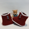 Baby-Schuhe, 0-3 Monate, Fußlänge EU 15 bis 8.5 cm weinrot/weiß
