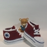 Baby-Schuhe, Neugeburt = Fußlänge EU 15 bis 8.5 cm weinrot/weiß