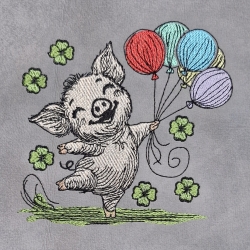 fröhliches, tanzendes, buntes Glücksschweinchen- 12,6 x 12,2 cm