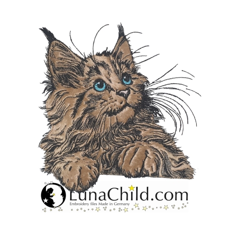 NEU Stickdatei Applikation Maine Coon Katze Kiss 