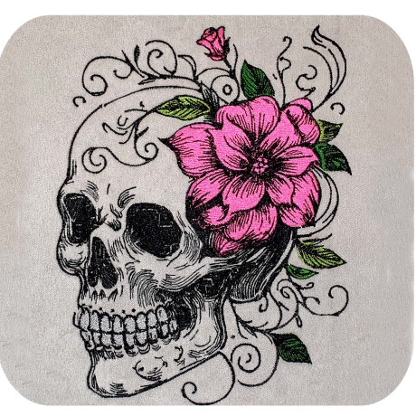 Stickdatei Totenkopf mit Blumen Kaja bunt