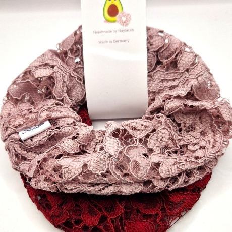 Handmade Haargummi (2Stück) Mauve XL/ Bordeaux Spitze XL