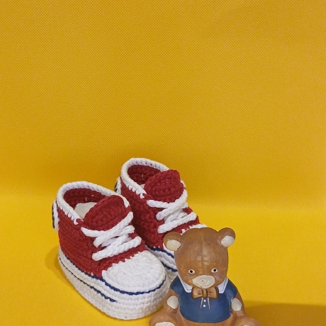 Baby-Schuhe, 0-3 Monate, Fußlänge EU 15 bis 8.5 cm rot/weiß