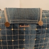 Upcycling Jeanstasche mit breitem bunten Schulterriemen