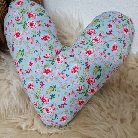 Herzkissen Brustherzkissen Lagerungskissen Rosen hellblau W1518 