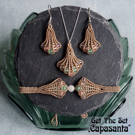 Makramee Kette • Jugendstil Schmuck • Boho Edelstein Kette