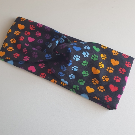 Handgefertigtes Jersey-Stirnband 'Regenbogenpfote'