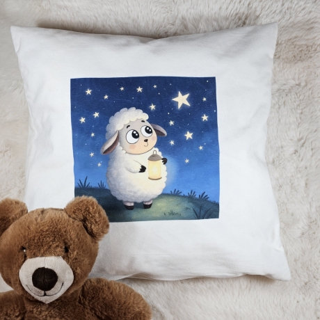 Flauschiges Kissen mit süßem Schäfchen-Nachtlicht-Aufdruck 