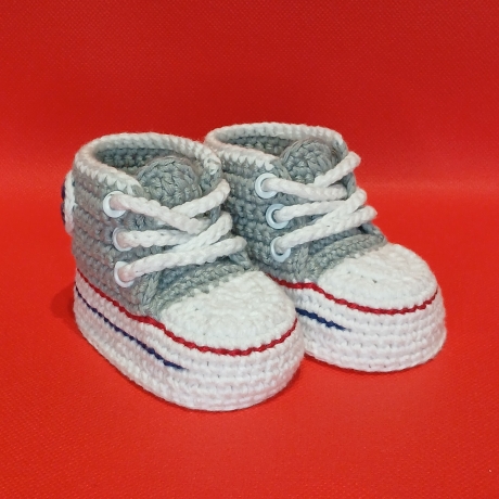 Baby-Schuhe, Neugeburt = Fußlänge EU 15 bis 8.5 cm steingrau/weiß