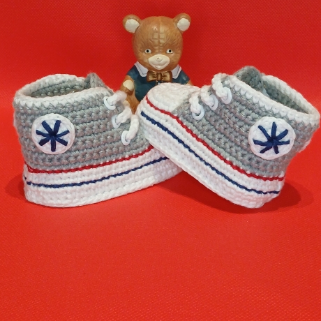 Baby-Schuhe, 0-3 Monate, Fußlänge EU 15 bis 8.5 cm steingrau/weiß