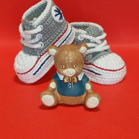 Baby-Schuhe, Neugeburt = Fußlänge EU 15 bis 8.5 cm steingrau/weiß