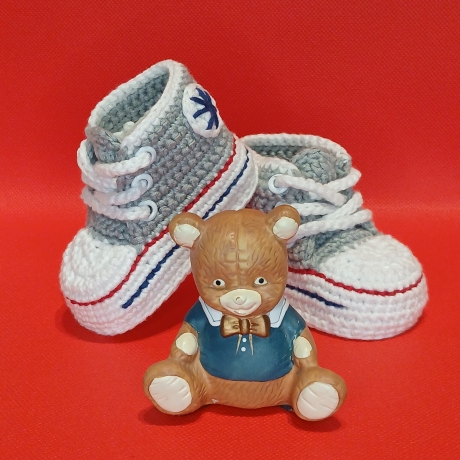 Baby-Schuhe, 0-3 Monate, Fußlänge EU 15 bis 8.5 cm steingrau/weiß