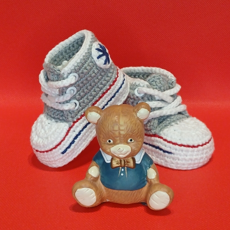 Baby-Schuhe, 0-3 Monate, Fußlänge EU 15 bis 8.5 cm steingrau/weiß