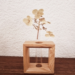 Dekorahmen aus Holz mit Reagenzglas, Anzuchtglas, Esche