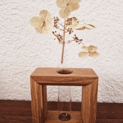 Dekorahmen aus Holz mit Reagenzglas, Anzuchtglas, Eiche