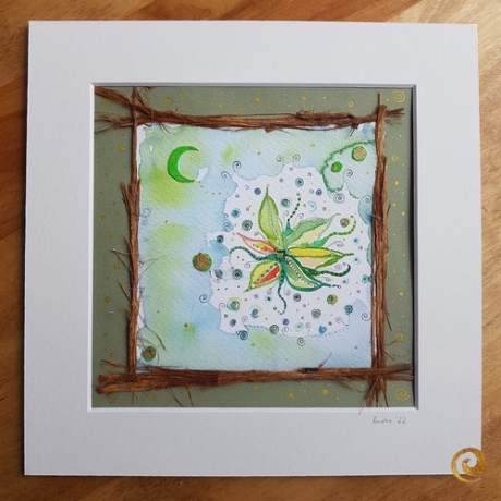 Original ~ Collage Himmelsblume mit Naturmaterial 