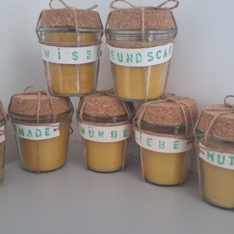 Kniesterkerze aus reinem Bienewachs in Weck®-Glas -290S