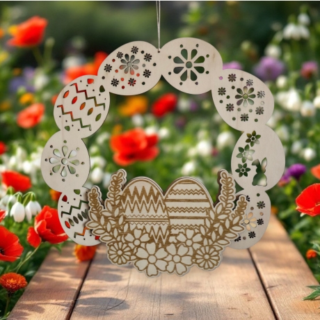 Osterdeko - Osterkranz aus Holzostereiern mit 3D Effekt
