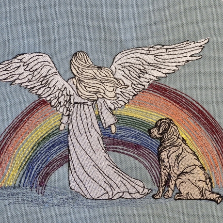 Engel 01 mit Hund und Regenbogen - 19.46 x 12.96 cm