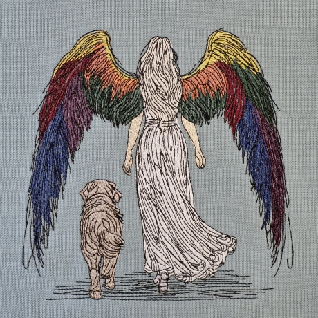 Engel 02 mit Hund - 15.46 x 15.54 cm