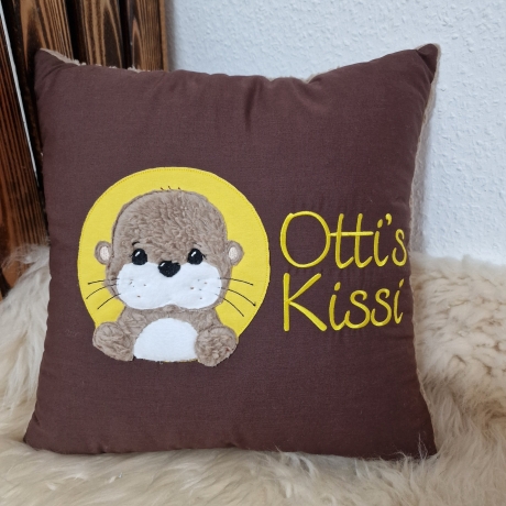 Kissen Taufkissen Otter uni braun gelb & Wunschnamen W1592