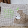 Kissen Bär Teddy Schmetterling beige Karo 4 & Wunschnamen W1594
