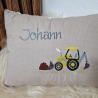 Kissen Taufkissen Bagger (hell) beige Punkte & Wunschnamen W1596